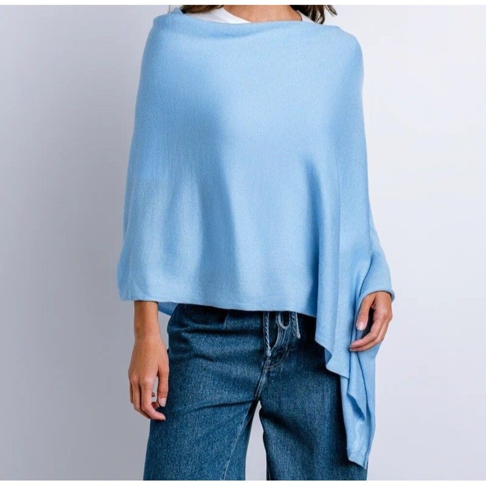 Kerisma Eden II Poncho Women Size OS Light Blue Shawl Wrap Sweater Knit Airy